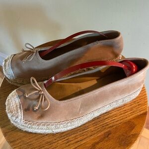 Talbots Ruth Suede Espadrille Flats Tan Nude Bow Detail Women’s